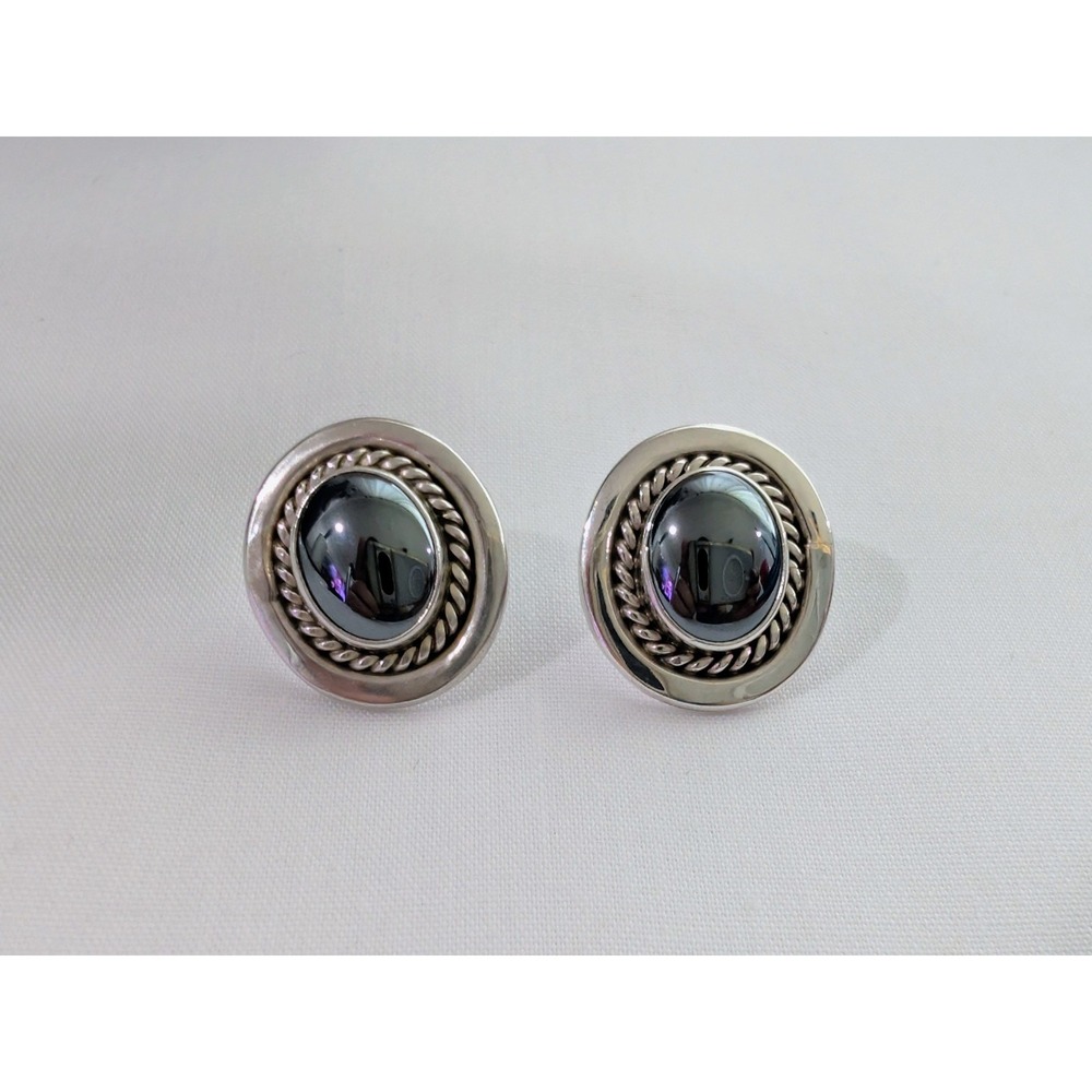 Vintage Sterling Silver Navajo Stamped JB Jack Bly Hematite Studs